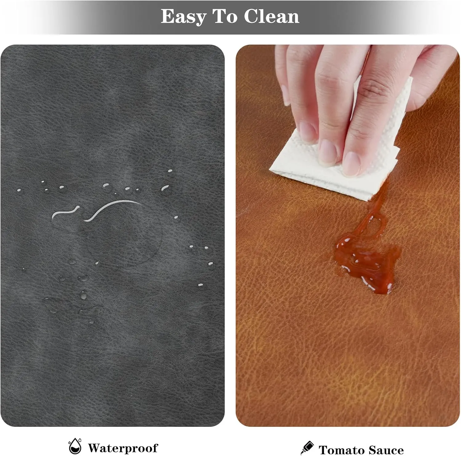 Faux Leather Placemats and Coasters Set of 4, Washable Reversible Placemats Cowhide Pattern Place Mats Waterproof Non-Slip Kitchen Dining Table Mats Drink Coasters (Gray Brown, 4)