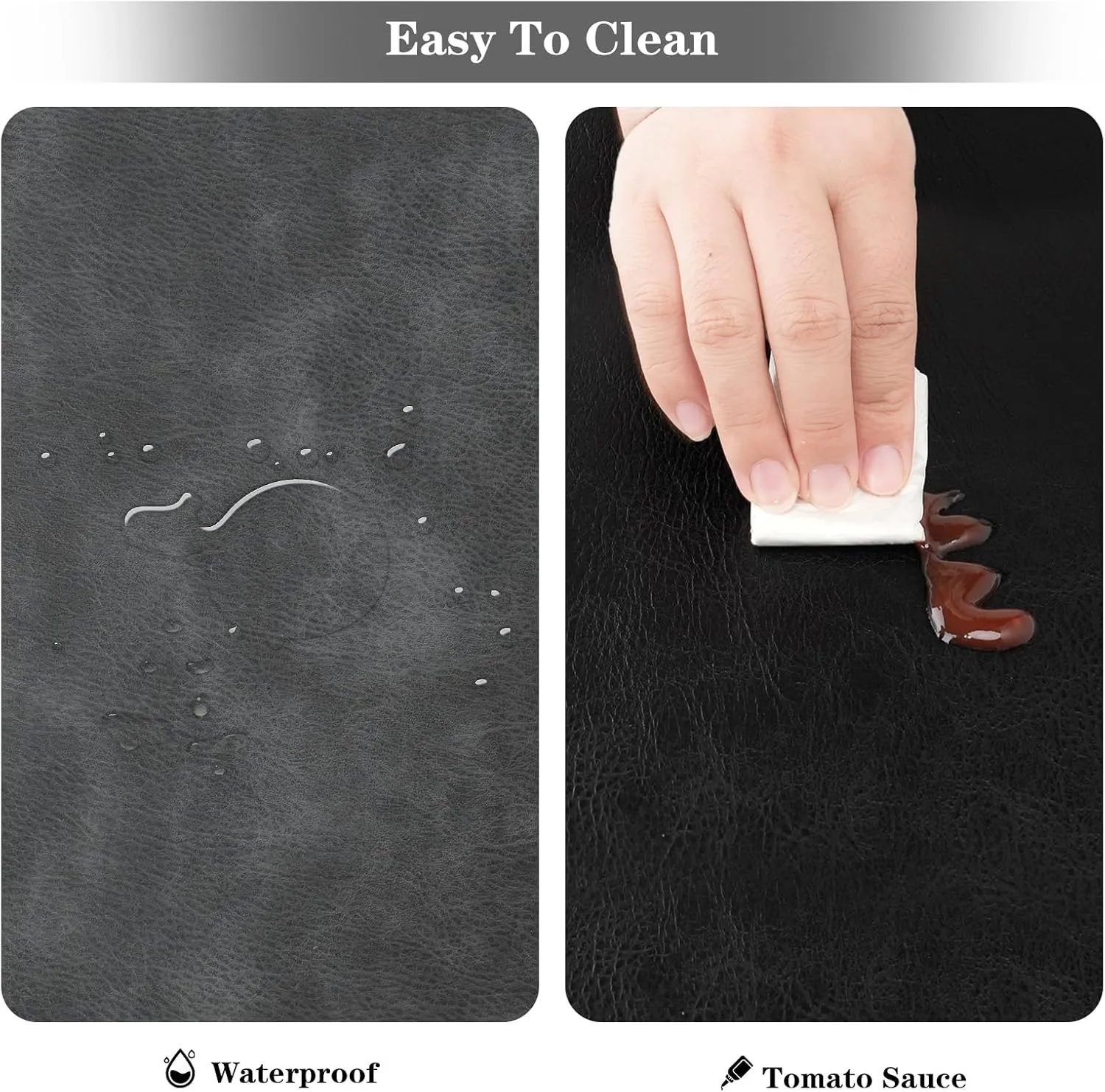 Faux Leather Placemats and Coasters, Washable Reversible Placemats Set of 6 Cowhide Pattern Place Mats Waterproof Non-Slip Kitchen Dining Table Mats Drink Coasters (Gray Black, 6)
