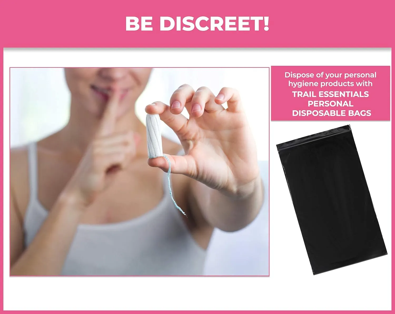 Feminine Personal Disposal Bags Refill Pack- Black Opaque Bags for Sanitary Disposal, Discreet Disposal for Tampons, Pads, and Liners (100 Refill Bags)