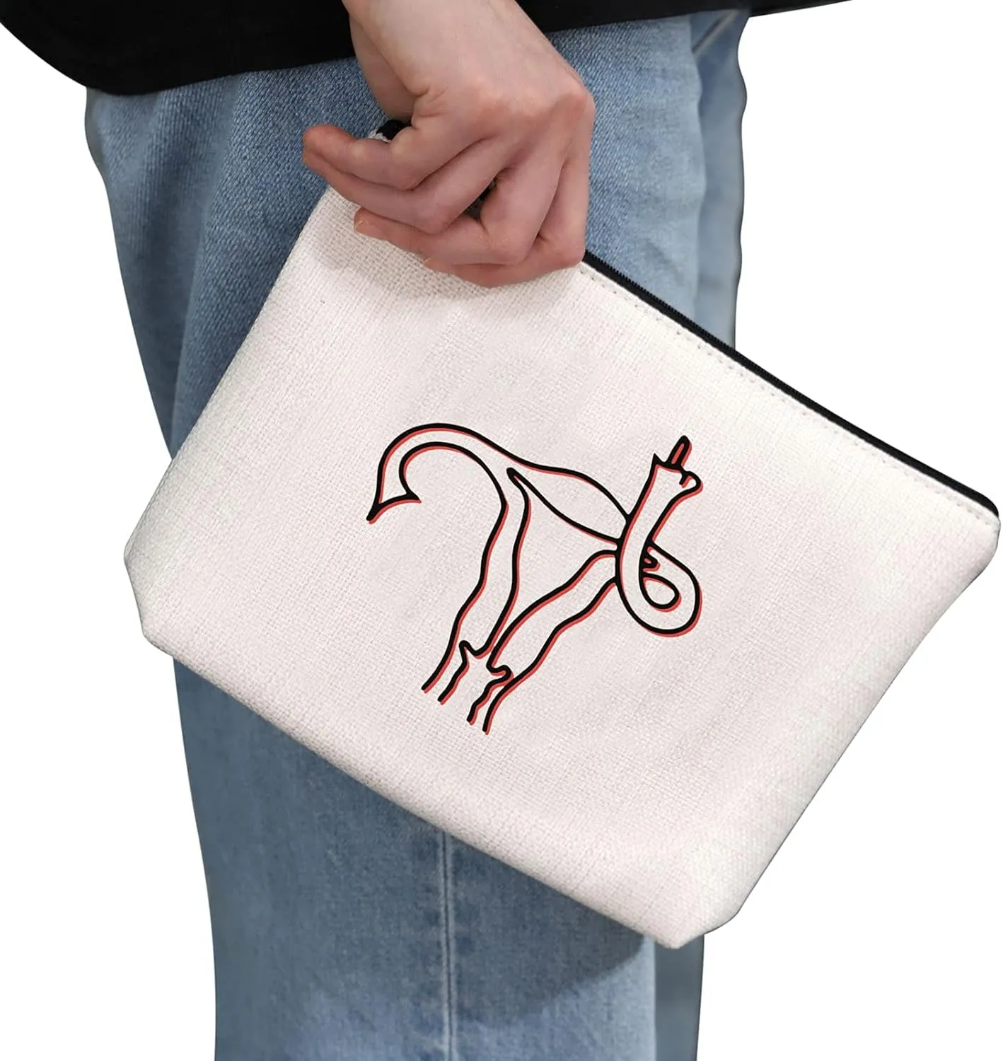 Feminist Gift Women Empowerment Cosmetic Bag and Travel Make Up Pouch With Zipper Female Warrior Gift (V White Bag)
