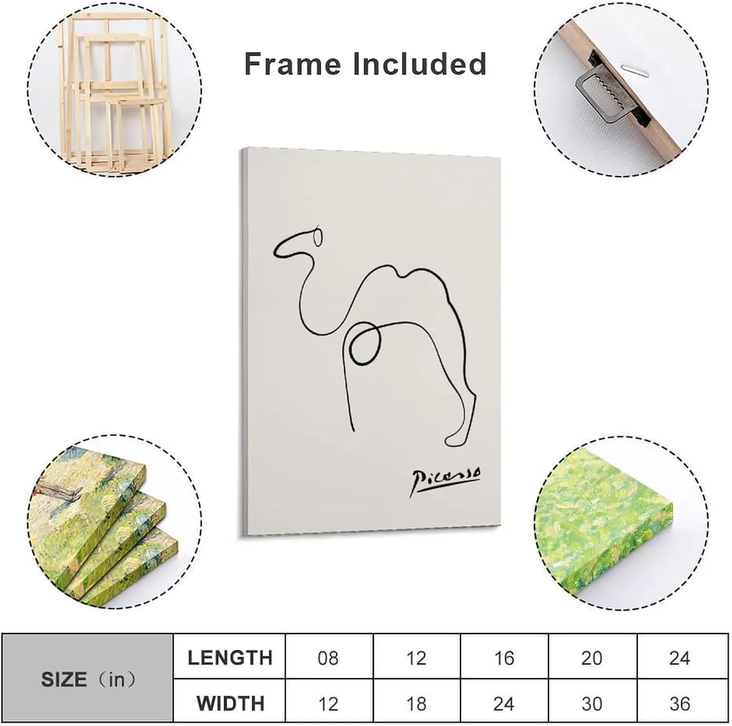 FideMm Pablo Picasso Camel Sketch Line Drawing Art Print Esquisse Le Chameau, Poster for Room Aesthetics Canvas Wall Art Poster And Print Frame-style 12x18inch(30x45cm)