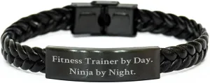 Fitness Trainer By Day. Ninja By Night. Interlaced Leather Bracelet For Men - Christmas Unique Gift Ideas for Fitness Enthusiasts
