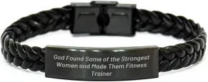 Fitness Trainer Quotes Funny Birthday Unique Gift for Her Strong Women Interlaced Leather Bracelet with Stainless Steel for Men Friends Family Coworkers from You