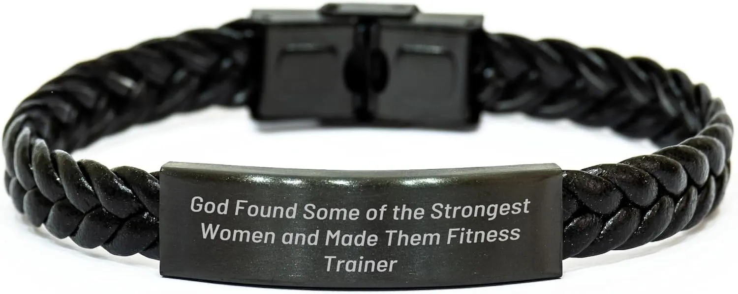 Fitness Trainer Quotes Funny Birthday Unique Gift for Her Strong Women Interlaced Leather Bracelet with Stainless Steel for Men Friends Family Coworkers from You
