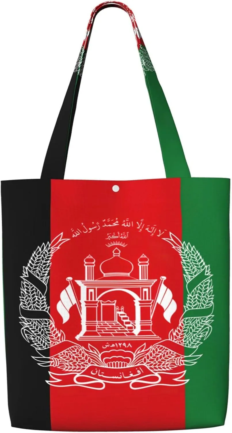 Flag Of Afghanistan Print Reusable Grocery Bags,Polyester Tote Bag,Casual Handbags,Practical Foldable Shopping Bag.