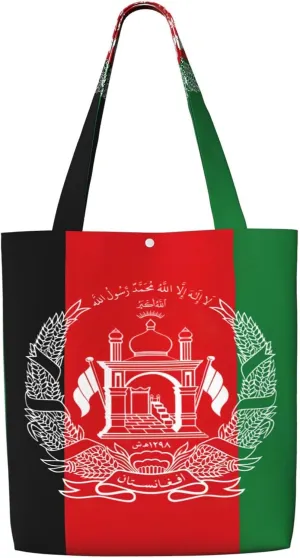 Flag Of Afghanistan Print Reusable Grocery Bags,Polyester Tote Bag,Casual Handbags,Practical Foldable Shopping Bag.