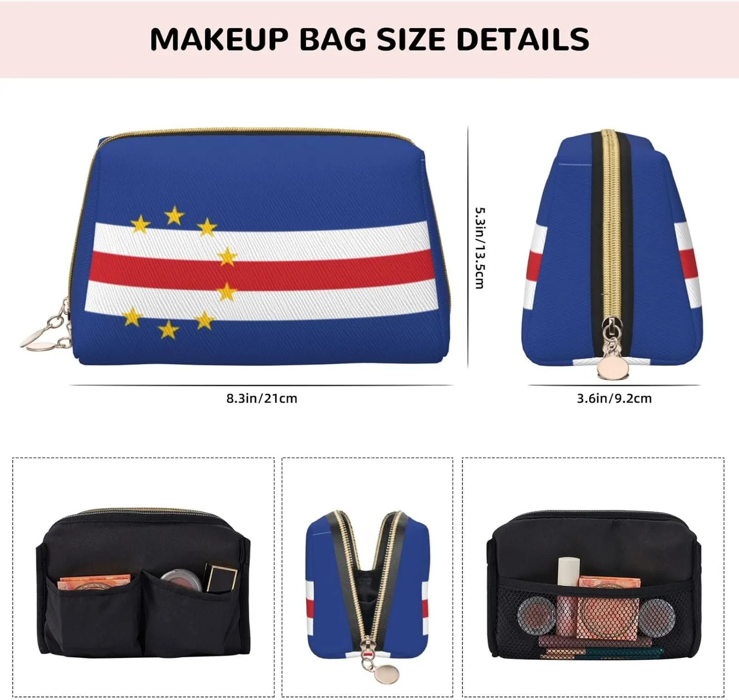 Flag Of Cape Verdemakeup Bag Organizer,Toiletry Cosmetic Bag,Zipper Pouch Brushes Storage Case(Large)