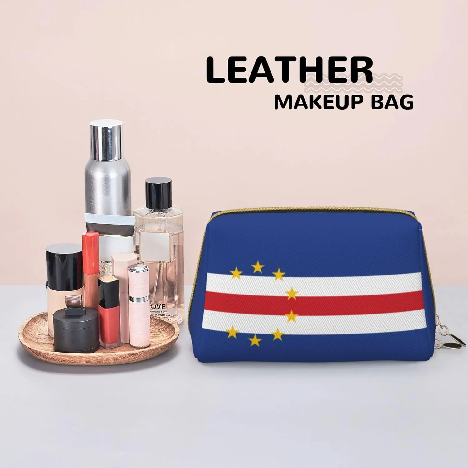 Flag Of Cape Verdemakeup Bag Organizer,Toiletry Cosmetic Bag,Zipper Pouch Brushes Storage Case(Large)