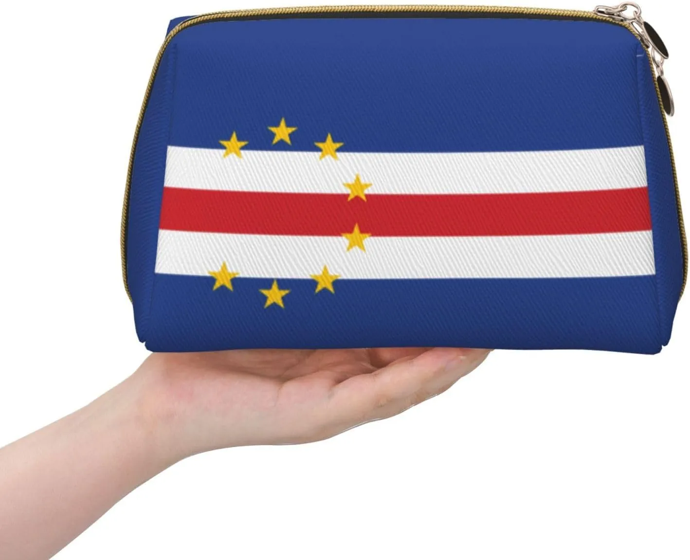 Flag Of Cape Verdemakeup Bag Organizer,Toiletry Cosmetic Bag,Zipper Pouch Brushes Storage Case(Large)