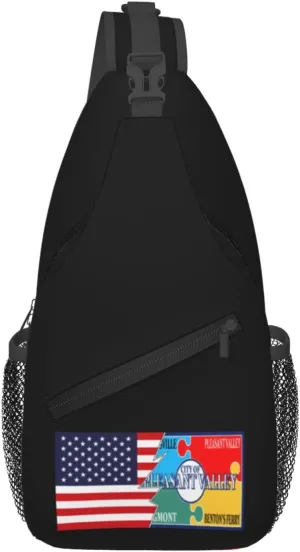 Flag Of Pleasant Valley, West Virginia (2016-2018) And America Crossbody Bags For Women Men Chest Backpack Gym Shoulder Bag Travel Outdoor Sports Casual Crossbody Bags