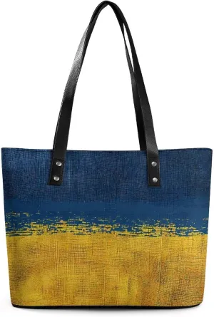 Flag of Ukraine Weaving Pattern Women's Tote Shoulder Bag Handbag Top Handle Leather 29 * 34 * 14cm