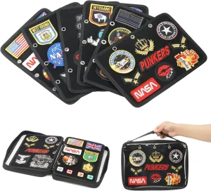 Flip Page Patch Book Patch Organizer Storage Zippered Clear Handbag with Removable Metal Ring Binders Contain 6 Flip-Page for Patch Collector (Black) (Black)