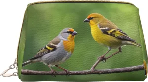 Flittering Finches Print Cute Small Makeup Bag, Leather Cosmetic Bags for Purse Women Gifts Make Up Organizer Travelling