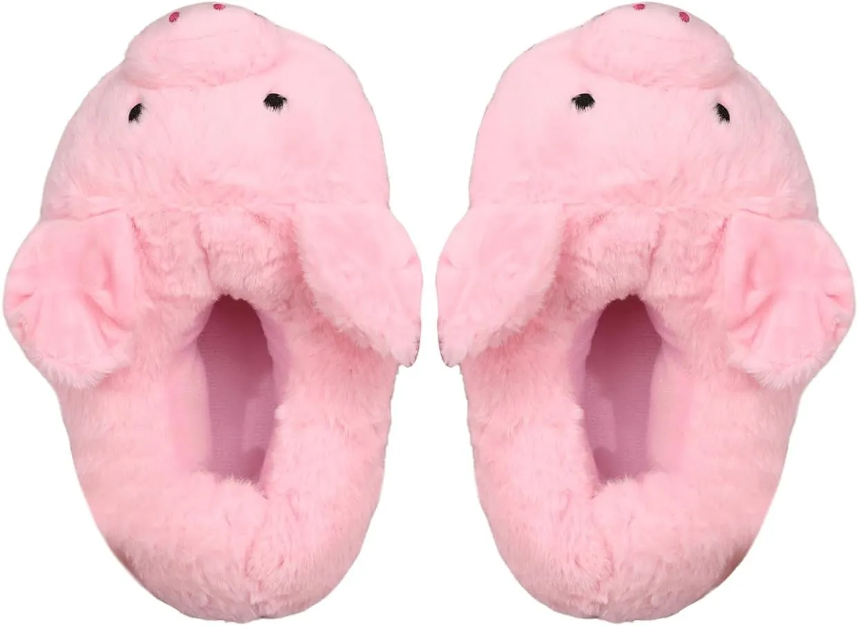 Floerns Women's Cute Pig Funny Slippers Closed Toe Furry Faux Fur Warm Home Shoes
