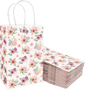 Floral Gift Bags with Handles Spring Paper Party Favor Bag for Wedding Birthday Bridal Baby Shower 24 Pack