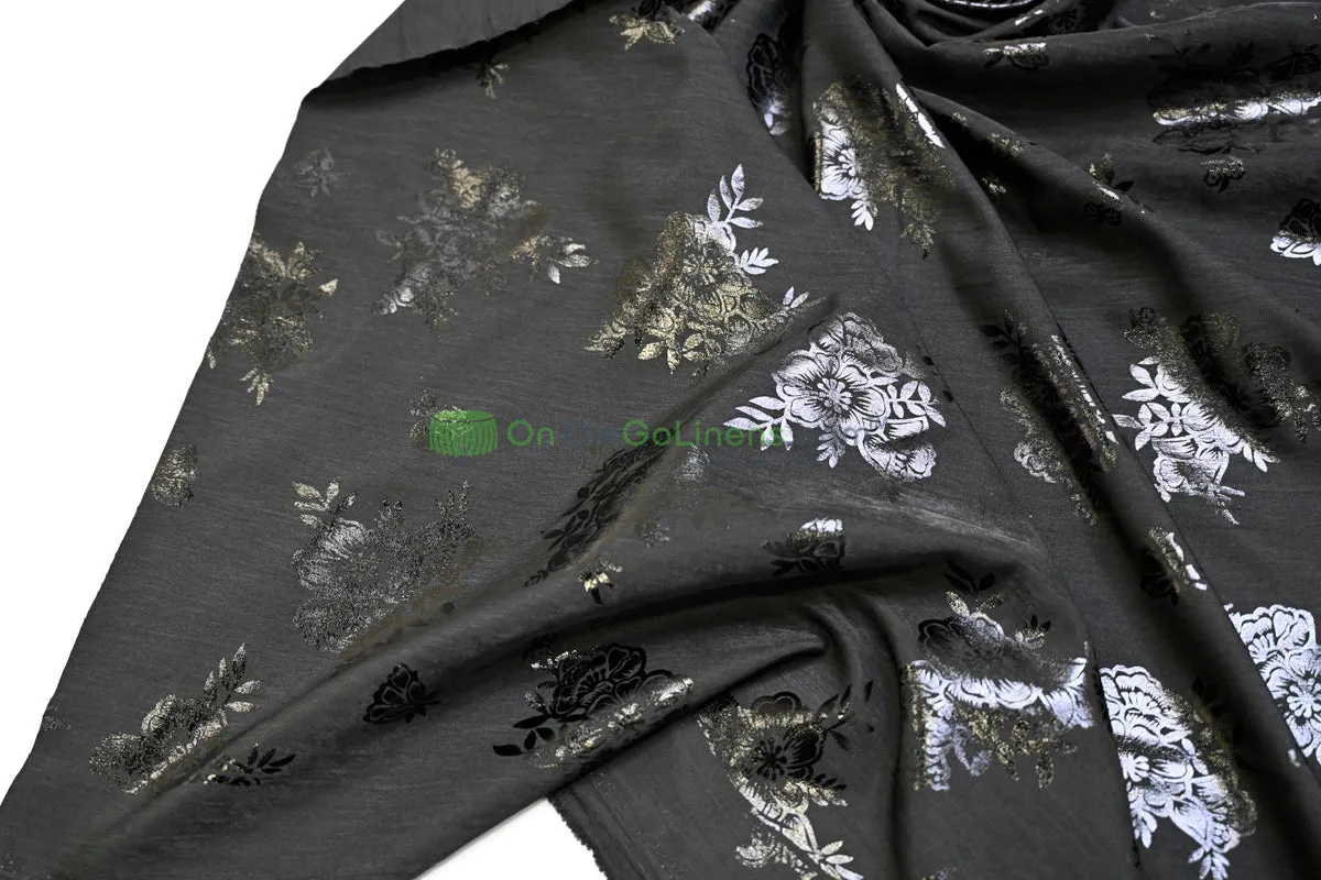 Floral Holographic Foil on Peach Skin Fabric | 58” Wide | Soft & Sparkling for Fashion & Costumes
