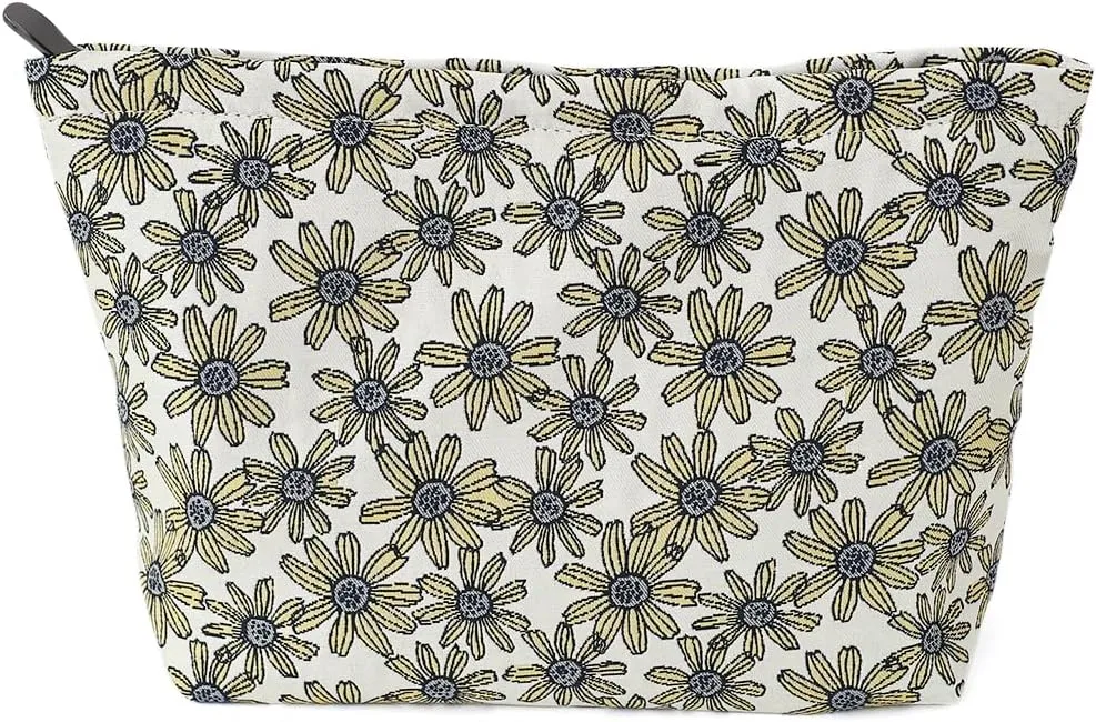 Floral Jacquard Makeup Bag - Large Capacity Cosmetic Pouch for Travel, Toiletry Organizer with Zipper, Perfect for Daily Use and Gifts