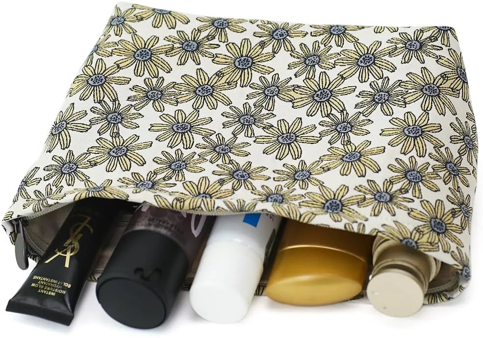 Floral Jacquard Makeup Bag - Large Capacity Cosmetic Pouch for Travel, Toiletry Organizer with Zipper, Perfect for Daily Use and Gifts