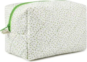 Floral Makeup Bag Quilted Cosmetic Bag Puffy Coquette Makeup Pouch Aesthetic Large Travel Toiletry Bag Organizer cotton Makeup Brushes Storage Bag for Women