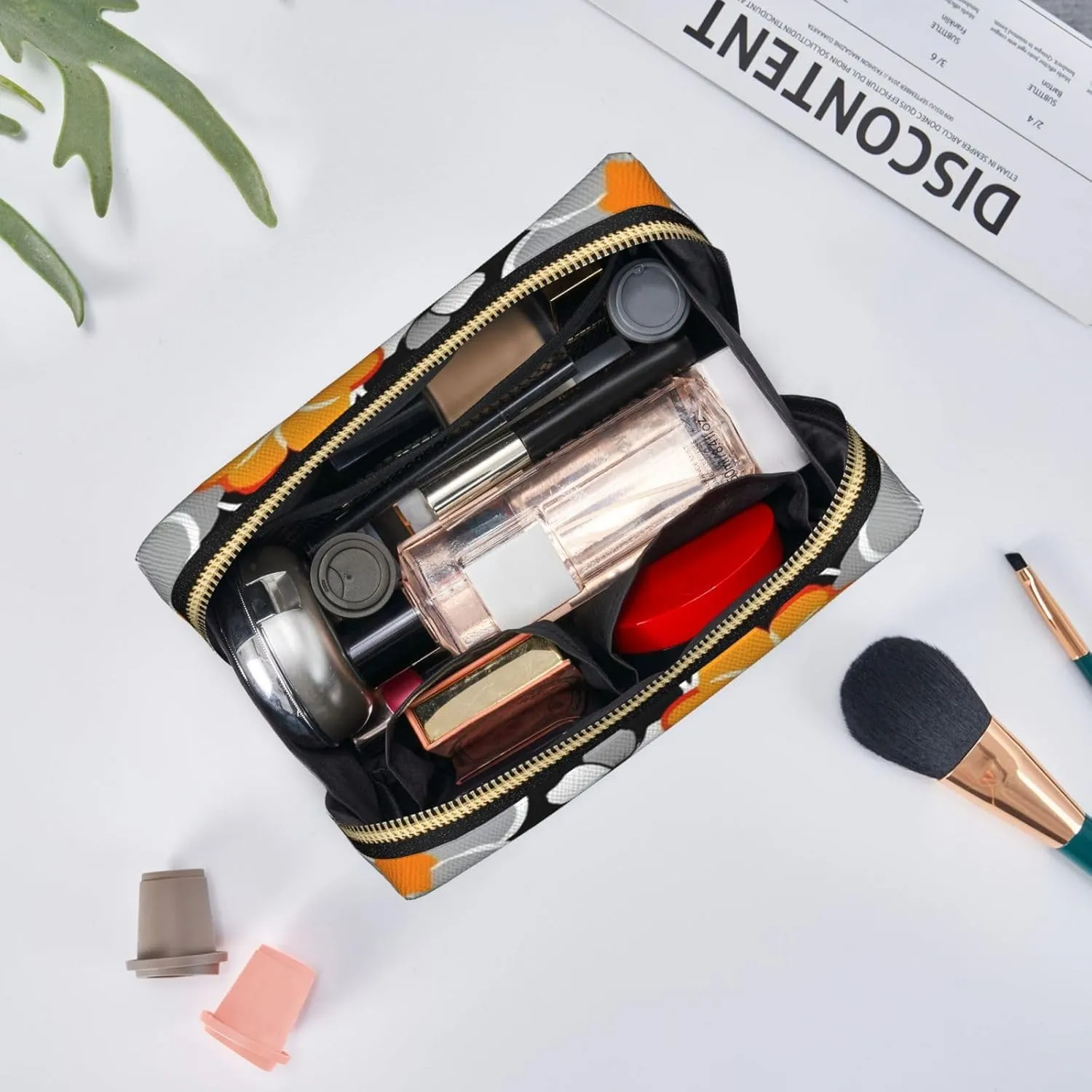 Floral Pattern Toiletry Pouch, Travel-Friendly Makeup Organizer For Makeup Brushes, Lipsticks