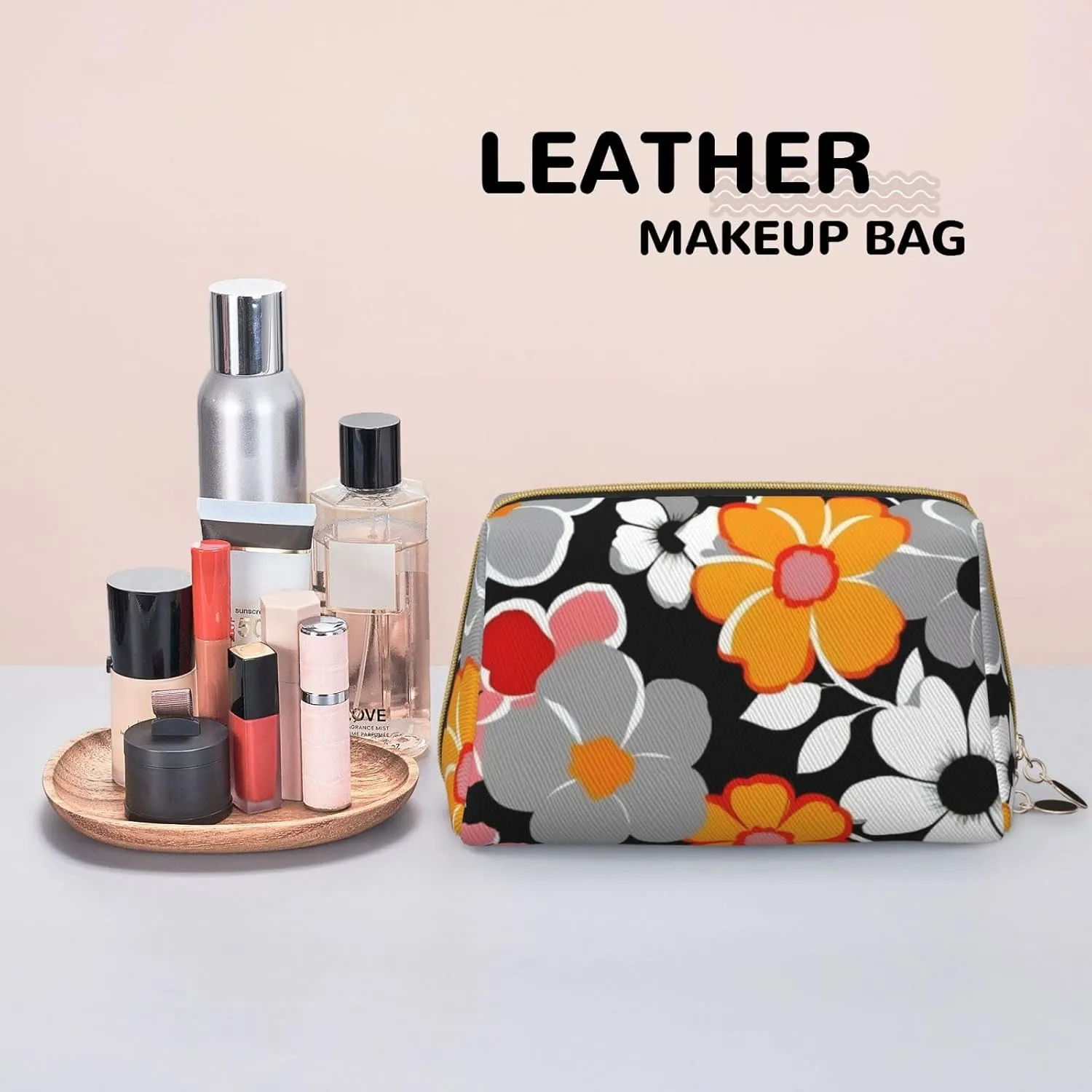 Floral Pattern Toiletry Pouch, Travel-Friendly Makeup Organizer For Makeup Brushes, Lipsticks