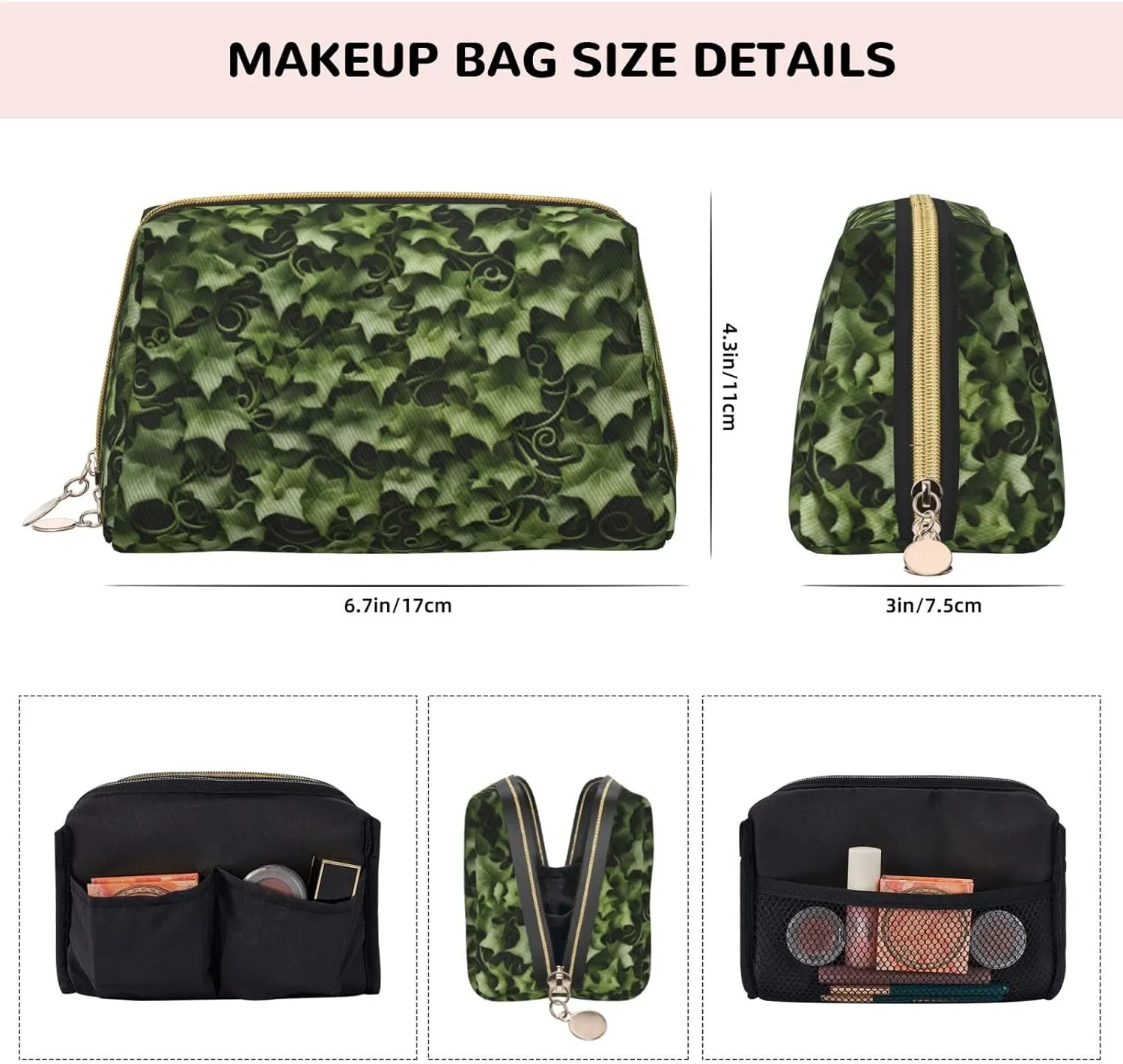 Floral Swirls Ivy Toiletry Travel Bag, Portable Cosmetic Organizer For Women, On-The-Go