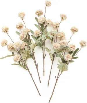 Floroom 5pcs Faux Silk Pompon Mum Artificial Flowers, Bulk Fake Mini Chrysanthemums with Stems for DIY Bouquet Centerpieces Wedding Fillers Champagne Arrangements Shower Decorations, Beige