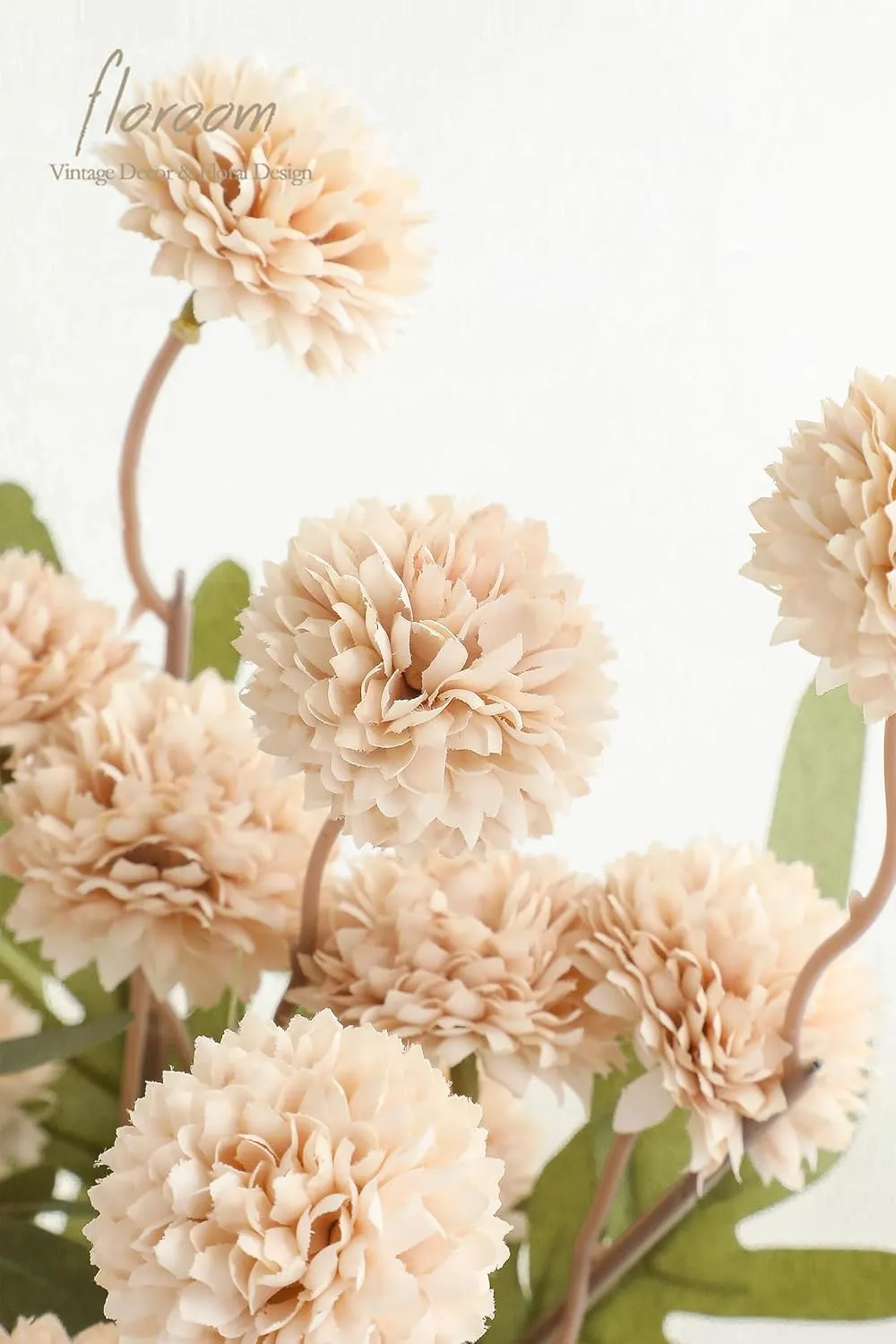 Floroom 5pcs Faux Silk Pompon Mum Artificial Flowers, Bulk Fake Mini Chrysanthemums with Stems for DIY Bouquet Centerpieces Wedding Fillers Champagne Arrangements Shower Decorations, Beige