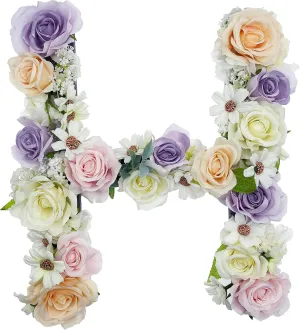 Flower Letters Artificial Floral A-Z Initial Alphabet Faux Floral Letters 13" Height Fake Flowers For Spring Wedding Funeral Baby Bridal Shower Nursery Art Photo Prop Shabby Chic Wall Decor(Shape H)