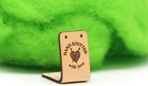 Folding Handmade Leather Labels O3"Hand Knitted with Love" - Exclusive Engraved Genuine Italian Leather Tags (Customized Text - 15 Pieces)