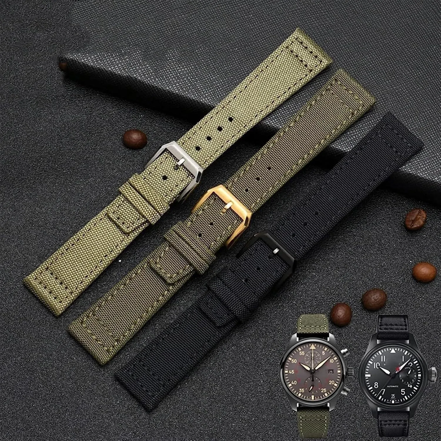 For IWC TopGun Pilot Spitfire Timezone Strap Wristwatch Nylon Canvas Fabric Watch Band 20mm 21mm 22mm