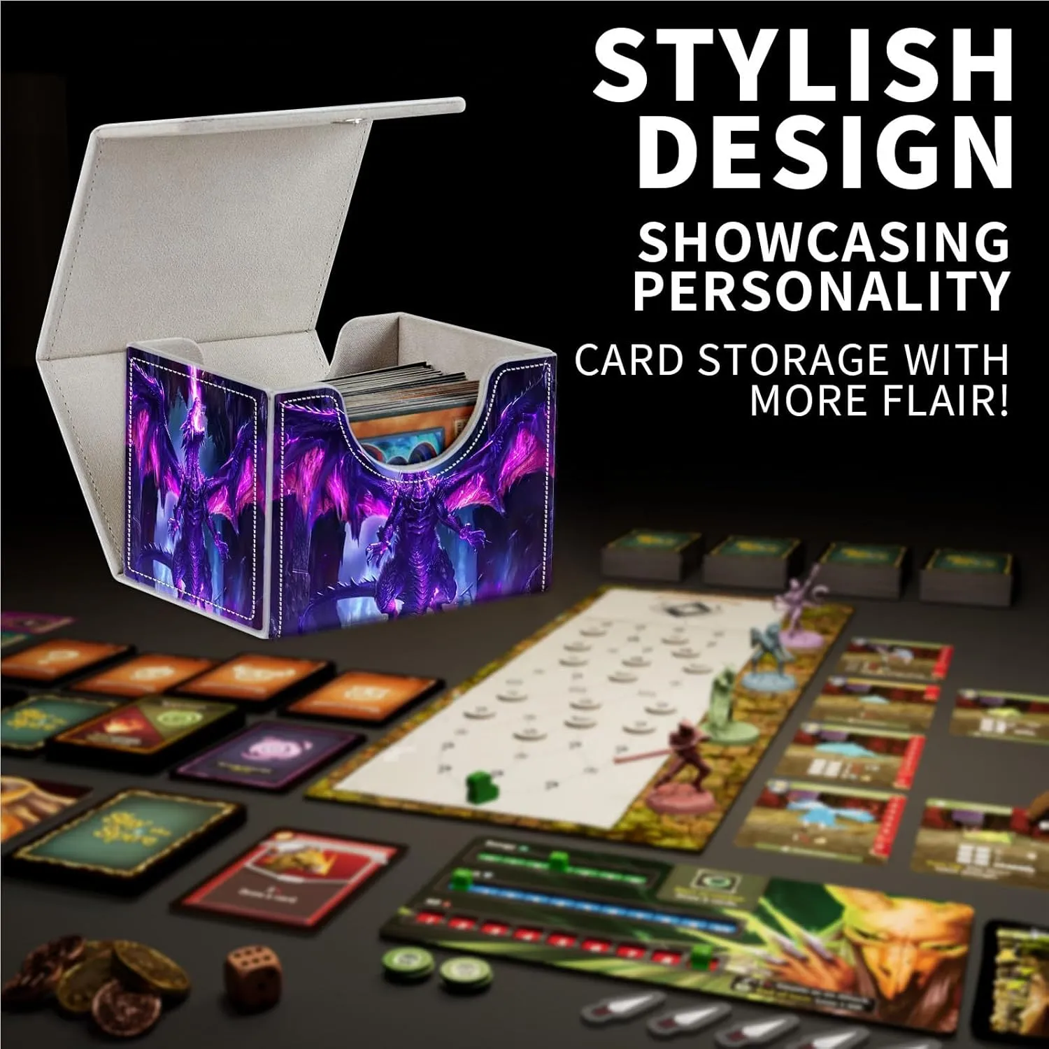for MTG Card Storage Solution - for MTG Card Box and Commander Decks, High Capacity Anime Card Sleeves for Mtg Deck Box, Designed Specifically for Mtg Players(Purple Dragon)