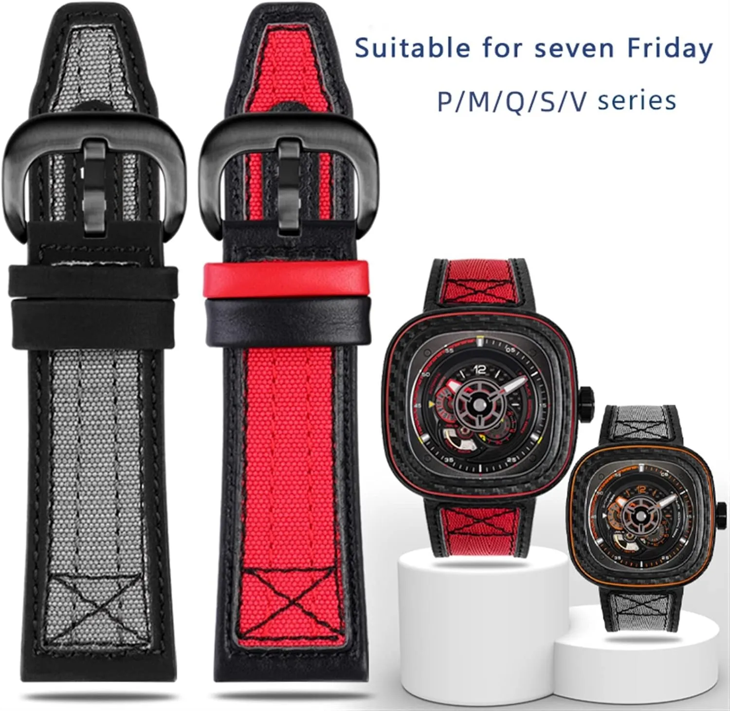 For seven on Friday Watch Strap Series P3C/04 09 Mechanical Watch Canvas Strap Leather 28mmWaterproof Wrist band Bracelet Belt