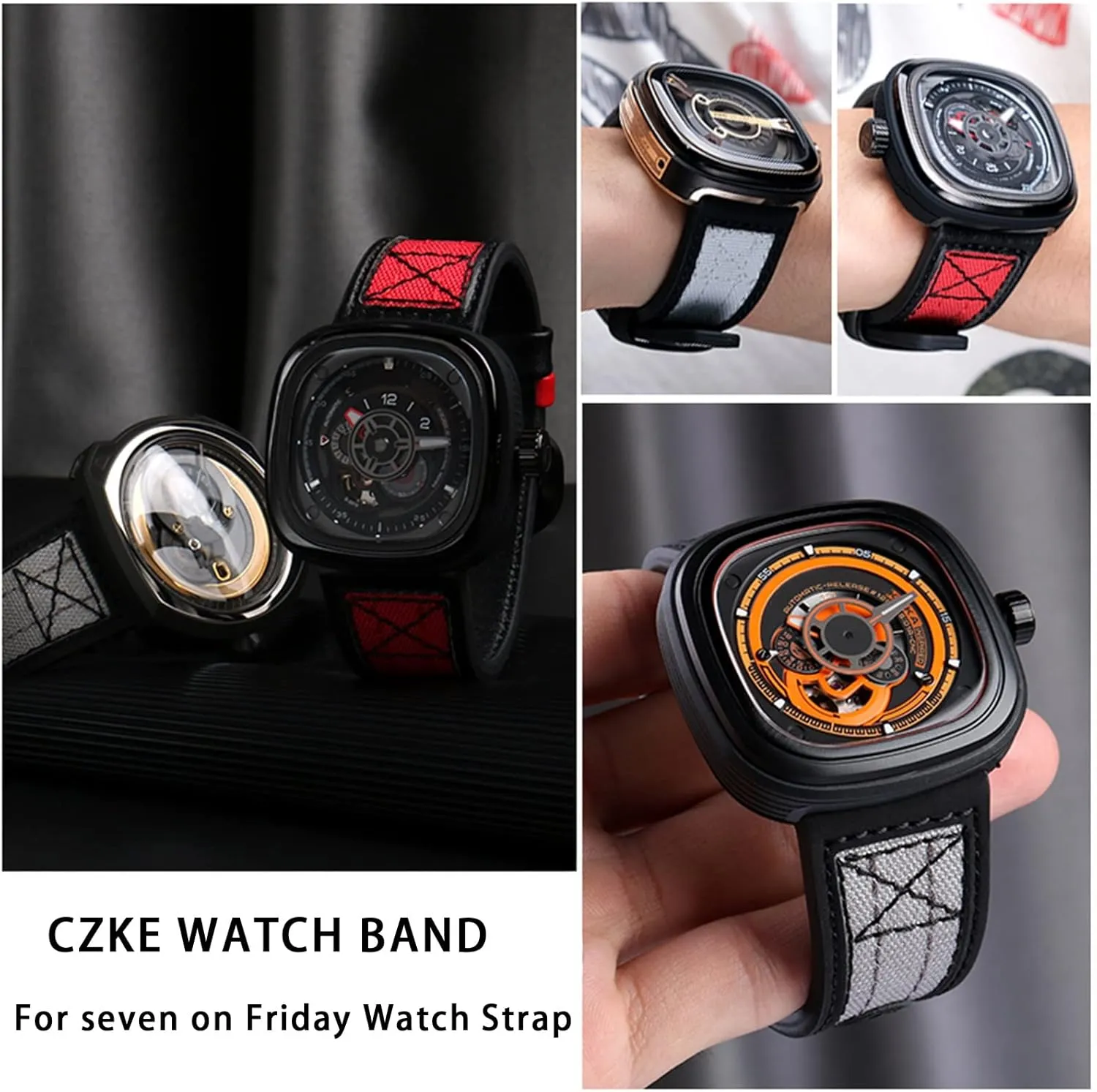 For seven on Friday Watch Strap Series P3C/04 09 Mechanical Watch Canvas Strap Leather 28mmWaterproof Wrist band Bracelet Belt