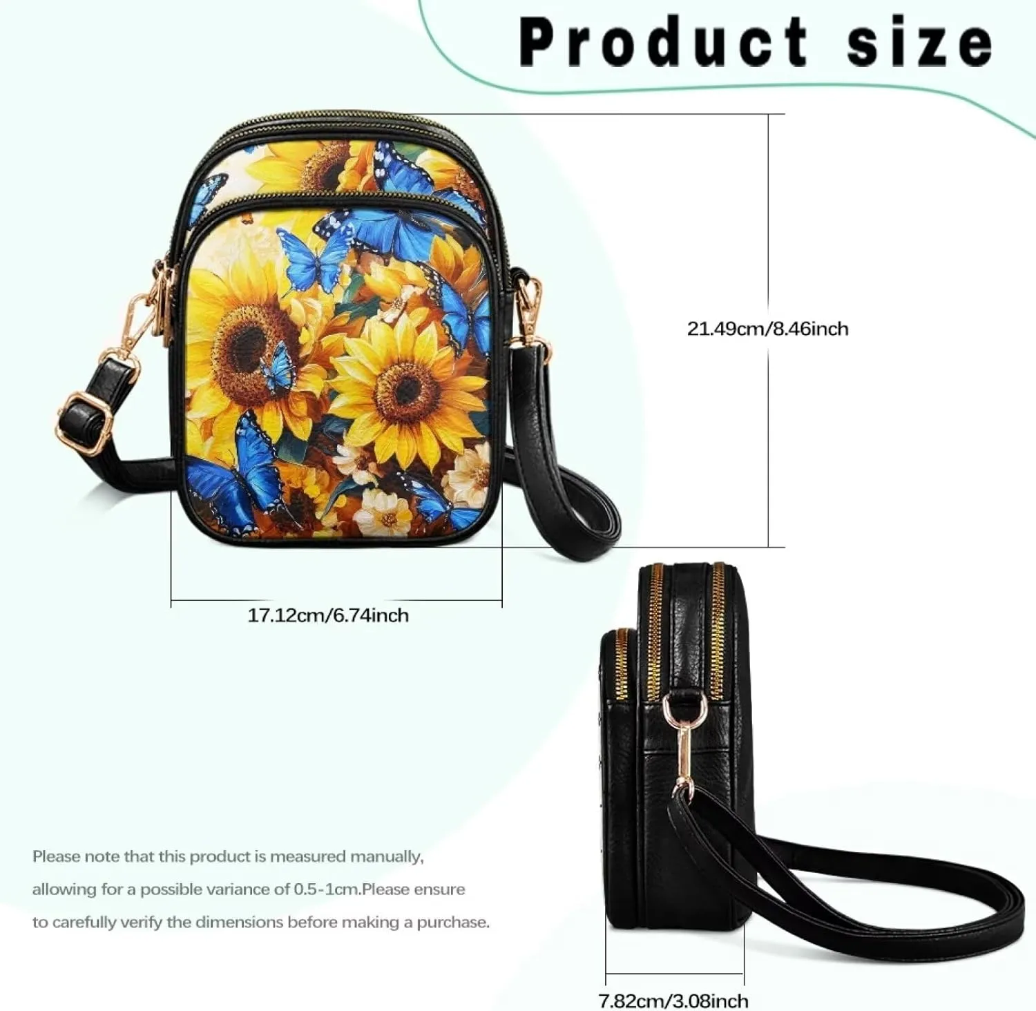 FOR U DESIGNS Sunflower Crossbody Bags for Women Leather Hobo Satchel Purses Multi Zipper Pockets Trendy Shoulder Bag