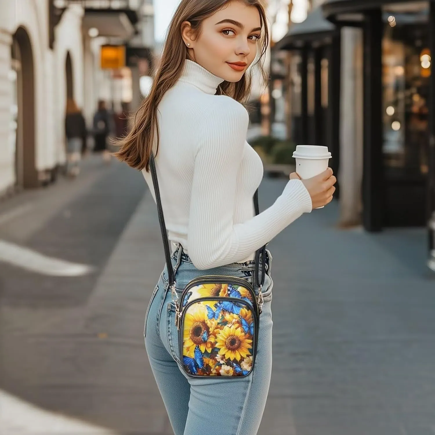 FOR U DESIGNS Sunflower Crossbody Bags for Women Leather Hobo Satchel Purses Multi Zipper Pockets Trendy Shoulder Bag