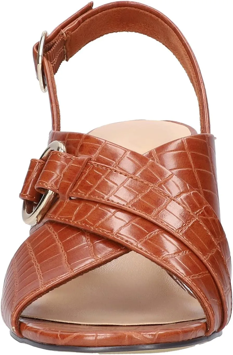 FOWT Crocodile Embossed Slingback Sandals for Women Open Peep Toe Pumps with Ankle Buckle Strap Backless Chunky Heels Faux Leather Spring Summer Beach Shoes Size 4-16 US