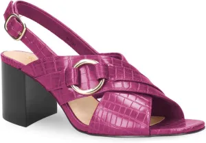 FOWT Crocodile Embossed Slingback Sandals for Women Open Peep Toe Pumps with Ankle Buckle Strap Backless Chunky Heels Faux Leather Spring Summer Beach Shoes Size 4-16 US