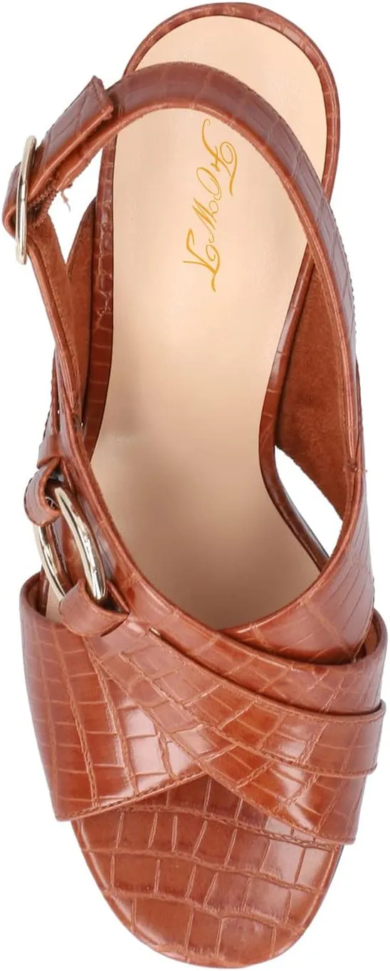 FOWT Crocodile Embossed Slingback Sandals for Women Open Peep Toe Pumps with Ankle Buckle Strap Backless Chunky Heels Faux Leather Spring Summer Beach Shoes Size 4-16 US
