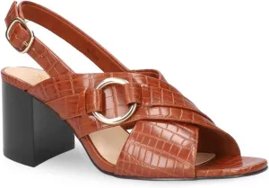 FOWT Crocodile Embossed Slingback Sandals for Women Open Peep Toe Pumps with Ankle Buckle Strap Backless Chunky Heels Faux Leather Spring Summer Beach Shoes Size 4-16 US