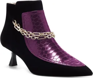 FOWT Women’s Crocodile Printing Ankle Booties with Golden Metal Chain Kitten Heels Bootie Back Zippers Sexy Pointed Two Toned Short Booties Dress Casual Office Size 4-16 US