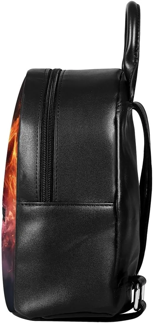 Fox Wolf Backpack for Teenager Boys Mens Lightweight Pu Leather Small Daypack School Bags for Traveling,Blue Yellow Wolf