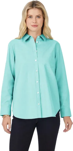 Foxcroft Women's Boyfriend Long Sleeve Solid Pinpoint Shirt