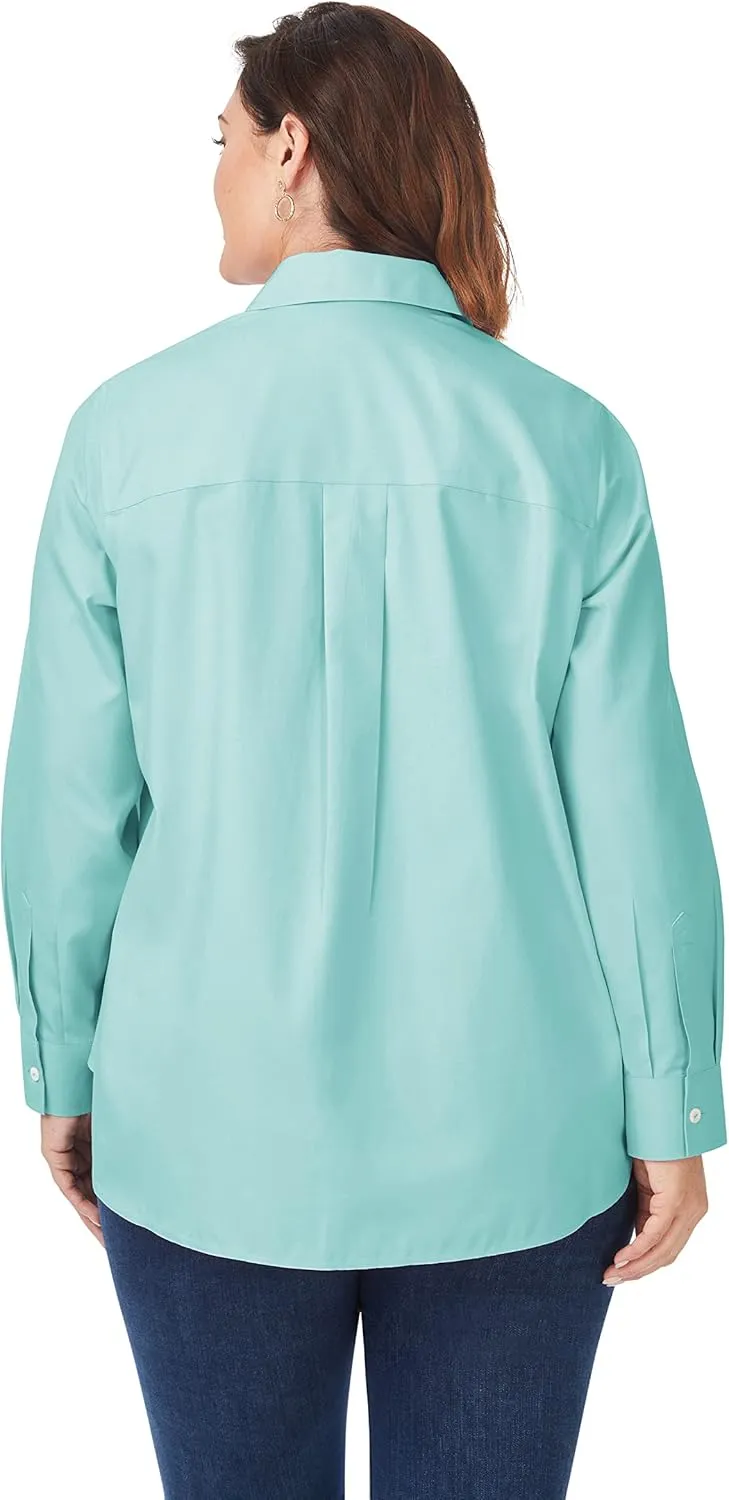 Foxcroft Women's Boyfriend Long Sleeve Solid Pinpoint Shirt