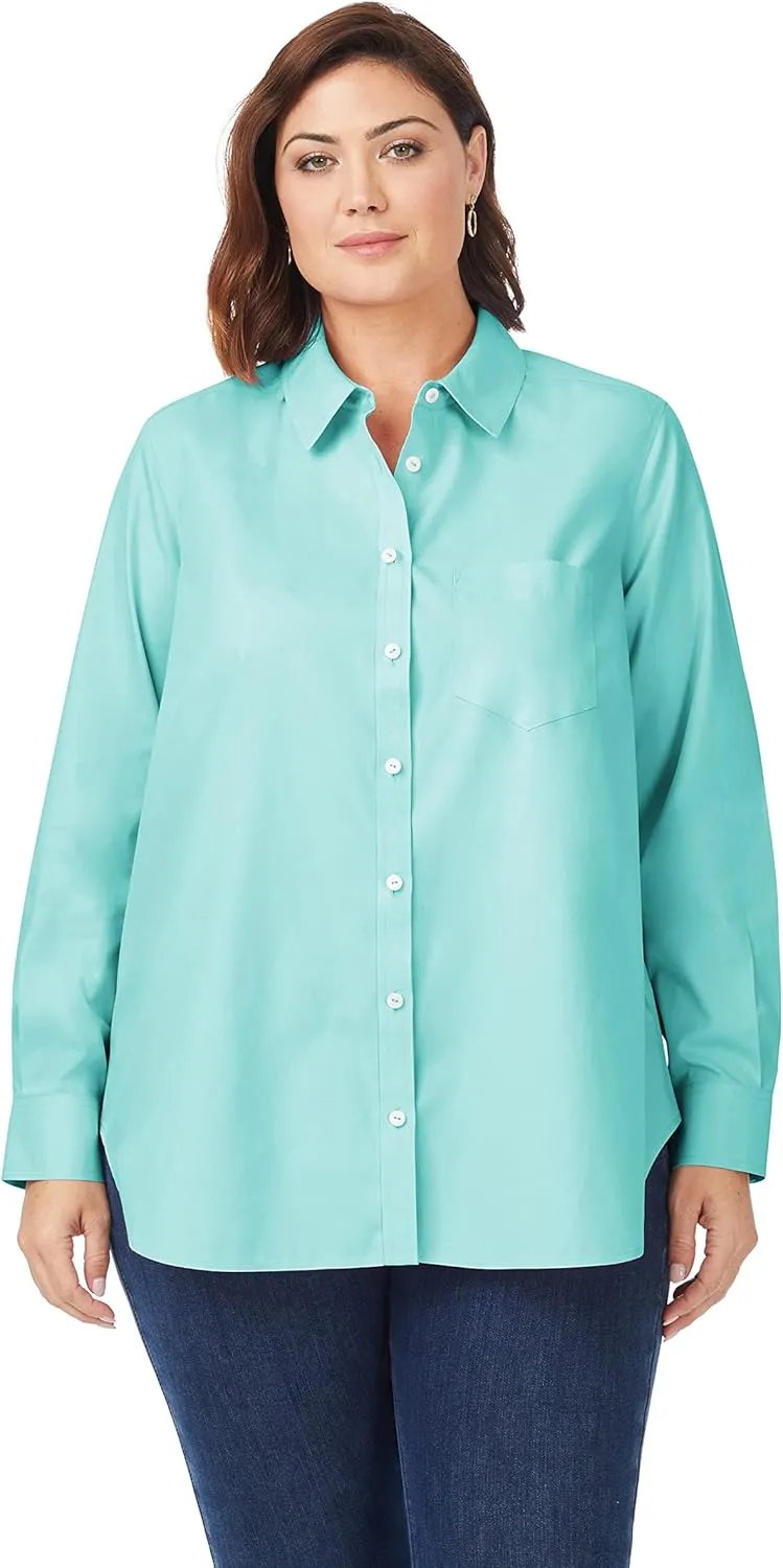 Foxcroft Women's Boyfriend Long Sleeve Solid Pinpoint Shirt