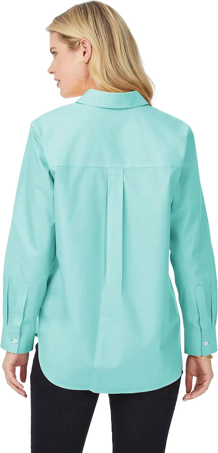 Foxcroft Women's Boyfriend Long Sleeve Solid Pinpoint Shirt