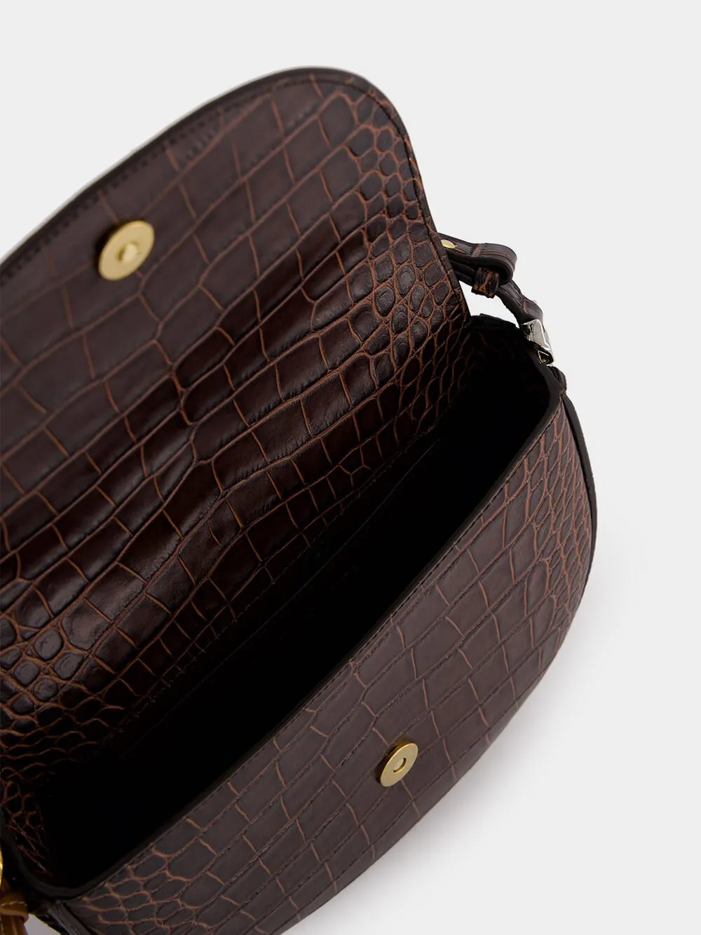 Frayme Medium Croc-Effect Brown Shoulder Bag