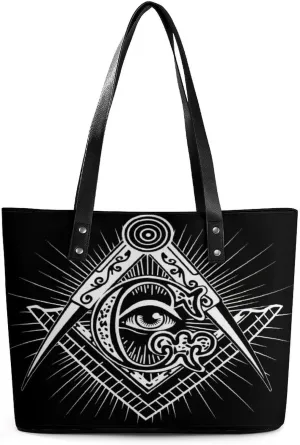 Freemasonry Masonic Lodge Logo Women Tote Bags Top Handle Satchel Handbags Faux Leather Tassel Shoulder Purse