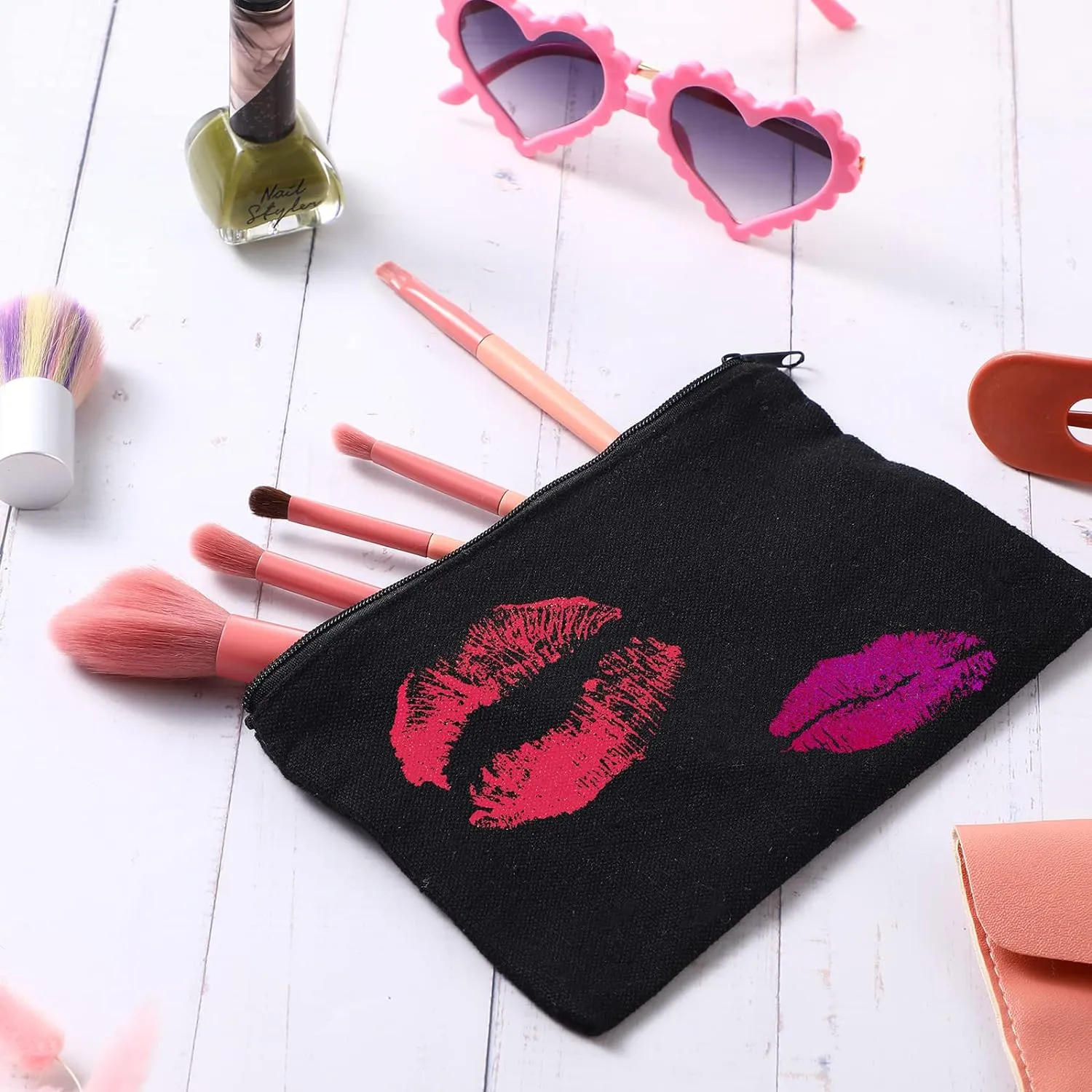 Frienda 50 Pack Canvas Zipper pencil Pouch Bulk Blank DIY Craft Bag canvas makeup Pouch Multipurpose Toiletry Tote Bag for Makeup Travel Cosmetic Stationary Storage(Black)