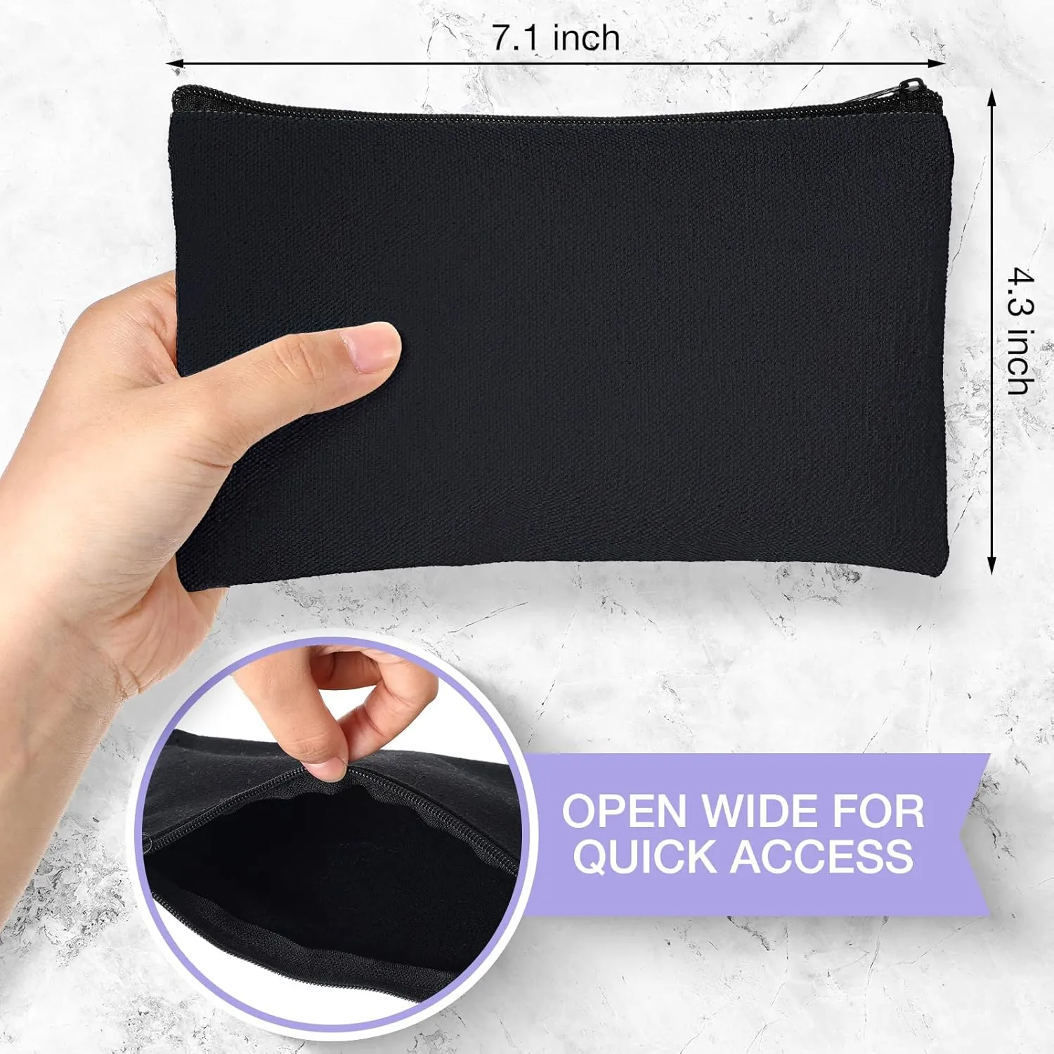 Frienda 50 Pack Canvas Zipper pencil Pouch Bulk Blank DIY Craft Bag canvas makeup Pouch Multipurpose Toiletry Tote Bag for Makeup Travel Cosmetic Stationary Storage(Black)